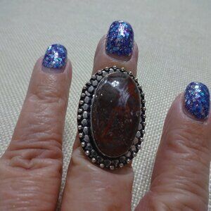 Natural BRECCIATED JASPER Handmade Sterling Ring Size 7.25 #937B